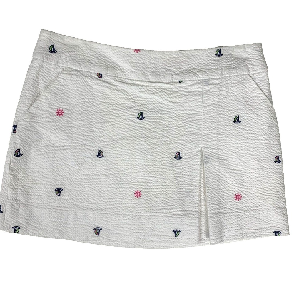 Lilly Pulitzer Jarvey Skort Let It Rip Nautical Embroidery 0 Seersucker Sailboat